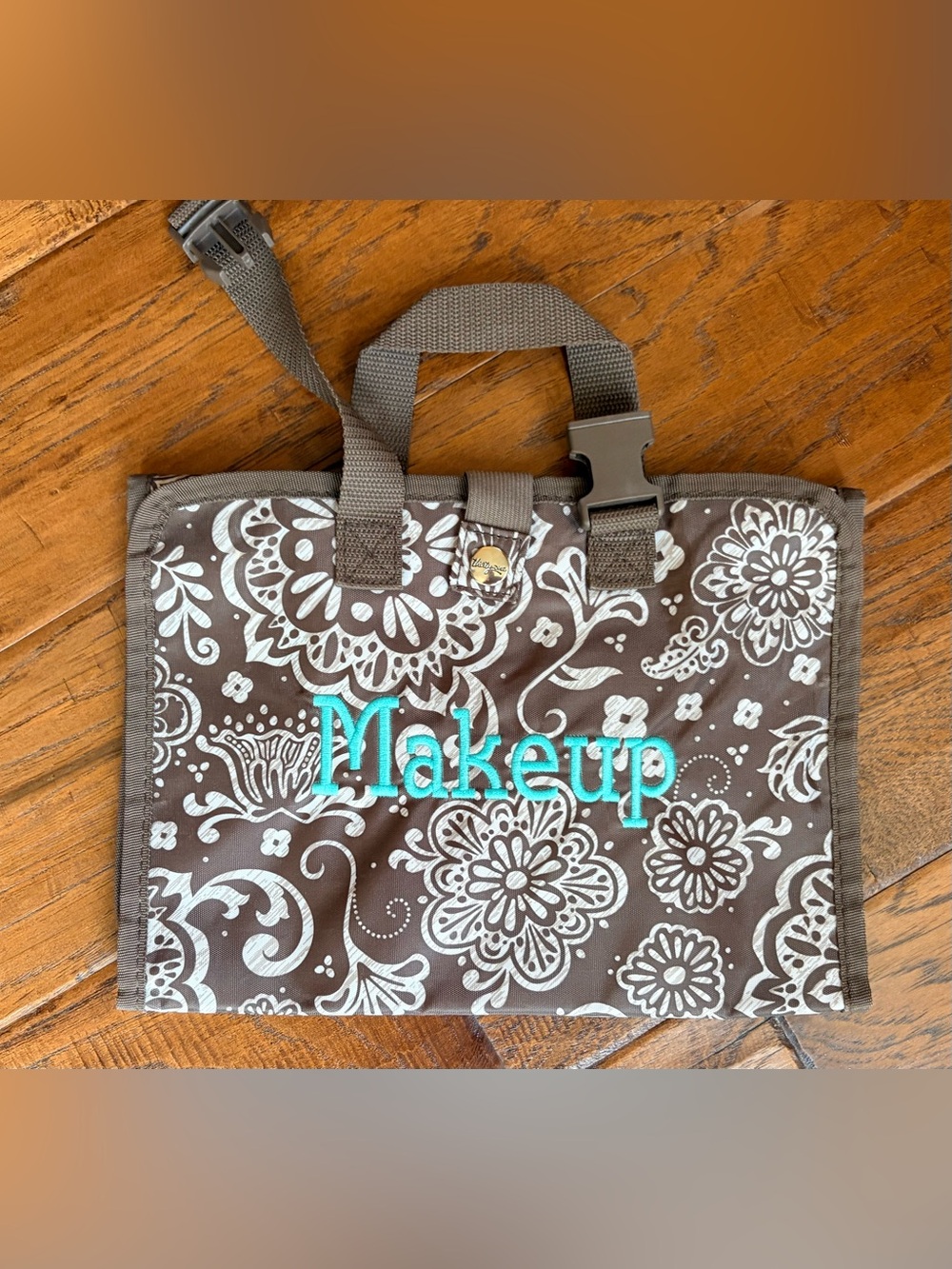 Thirty-One Gifts Retired “Timeless Beauty" Travel Cosmetic Bag in "Brown Floral.